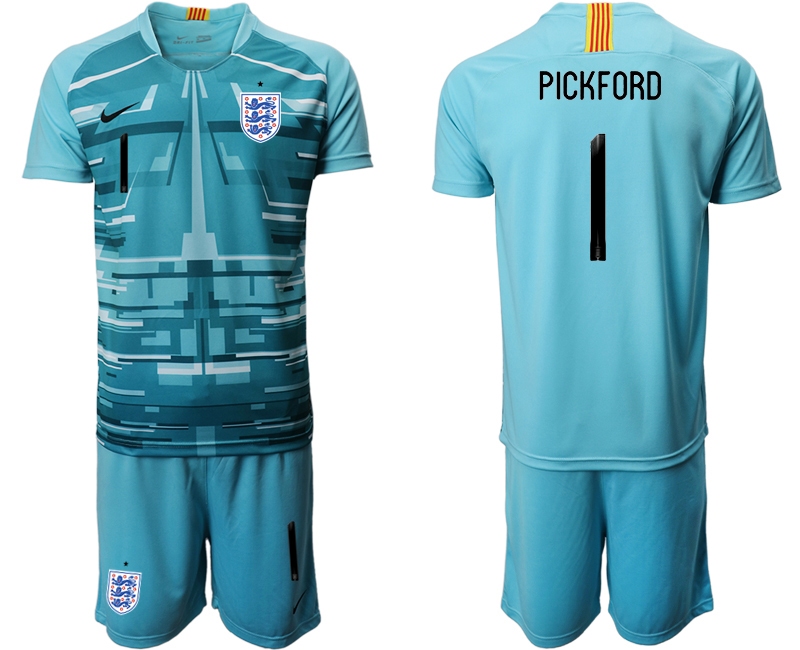 Men 2021 European Cup England blue goalkeeper #1 Soccer Jersey